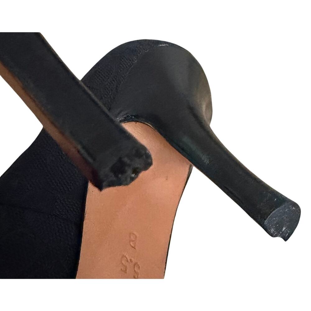 Coach Black Pointed Toe Heels Size 5.5 B Logo Fabric Kitten Heel Women Flaw - Picture 8 of 10